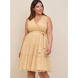 Torrid At The Knee Gold Glitter Lurex Surplice Tiered Pocketed Dress Size 2X